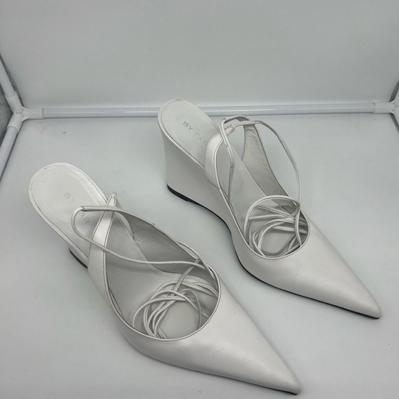 BY FAR Vaughn White Nappa Leather Wedge Gladiator Lace Up Pointed Heels sz 40 - Picture 6 of 13